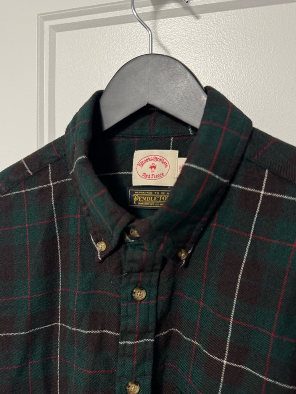 151 BROOKS BROTHERS Men’s Red Fleece x Pendleton Wool Plaid Shirt - Green, XXL - Picture 7 of 9